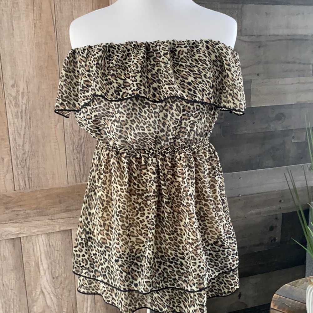 Animal Print three tier ruffled strapless sexy top